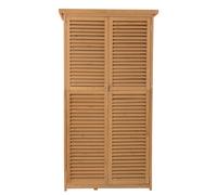 Outsunny Cobertizo de Madera Caseta Exterior Armario para Herramientas de Jardinería Persiana Delantera Compartimientos de Diferentes Tamaños 87x46.5x160cm Madera Maciza Aosom España