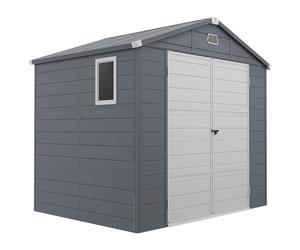 Outsunny Cobertizo de resina 4,56 m² con kit de cimentación galvanizado estructura en aluminio 240 x 190 x 228 cm gris oscuro Aosom España