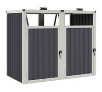 Outsunny Cobertizo Doble Basura 57.5"x32"x48" Puerta cerrable Gris Oscuro | Cobertizo exterior, almacenamiento de basura, tapa abrible 180°, armario galvanizado, jardín patio