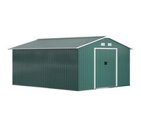 Outsunny Cobertizo Exterior Acero Galvanizado 2 Puertas Correderas 12,4 m² Base Refuerzo Suelo No Incluido 340x386 cm Verde Aosom España