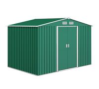 Outsunny Cobertizo Exterior Grande 277x195x192 cm de Acero Galvanizado con 2 Puertas Corredizas y Base Refuerzo Verde Oscuro Aosom España