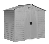 Outsunny cobertizo Galvan. 2.43m² Techo Aguas 213x131x192cm Gris | Cobertizo herramientas fácil montaje, puerta corredera cerradura, casa jardín resistente intemperie, para uso exterior