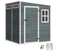 Outsunny Cobertizo herram. 2.89m² Imit. Madera 3 Vent. 182x182x196 Gris | Cobertizo de herram. de plástico, de jardín, con ventilación, suelo, cerradura, guantes, para herram. y bicicleta