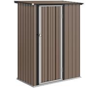 Outsunny Cobertizo Jardín 142x84x189 cm con Puerta y Orificios de Drenaje para Almacenamiento de Herramientas Marrón Aosom España