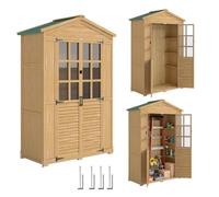 Outsunny Cobertizo Madera pequeño estantes Ventanas acrílicas marrón | Cobertizo de herramientas, Armario de almacenamiento, Techo de asfalto, Puertas con cerradura
