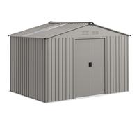 Outsunny Cobertizo Metálico Caseta de Jardín 4,9 m² 277x195x192 cm con 2 Puertas Corredizas Techo Inclinado y 4 Ventanas Gris Plata Aosom España