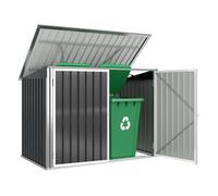 Outsunny cobertizo para contenedor de basura doble, caseta para cubo de basura de acero galvanizado con tapa abatible y puertas doble, para jardín, exterior, 179,5x108x129,5 cm, gris oscuro 108 cm