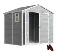 Outsunny Cobertizo Plástico 8x6 ft, Cimentación, Ventilación, Gris | Resina resistente intemperie, Cobertizo jardín exterior, Techo a dos aguas, Puerta con cerradura, para patio césped