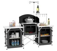 Outsunny Cocina de Camping Plegable, Armario de Camping de 3 Estantes con 5 Estantes Internos, 4 Ganchos y Bolsa de Transporte, Aluminio, MDF y Tejido Oxford, UV50+, 172x48x119 cm, Negro
