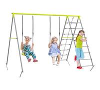 Outsunny Columpio 4 en 1 para Niños con 2 Sillas, Trepador, Red de Escalada, Cuerda Ajustable y Anti-UV, Jardín Exterior, Carga 180 kg, 260x185x180 cm, Gris y Verde