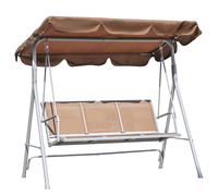 Outsunny Columpio Balancín de 3 Plazas con Toldo Ajustable Respaldo Transpirable y Marco de Metal Carga 200 kg 171x108x154 cm Marrón Aosom España