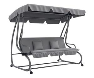 Outsunny Columpio Balancín Jardín 3 Plazas Convertible en Cama Techo Parasol Regulable Bandeja para Bebida Terrza Balcón Exterior Carga máx. 340kg Acero 200x120x164cm Gris