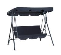 Outsunny Columpio de Jardín 3 Plazas Silla Balancín con Parasol Techo Ajustable en Ángulo Carga Máx. 200 kg Acero 172x110x152 cm Negro Aosom España