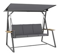 Outsunny Columpio de Jardín 3 Plazas UPF50+ 222x131x175 cm Gris | Techo Ajustable, 2 Bandejas, Cojines, Marco de Metal, para Balcón Terraza Patio, Carga 360 kg