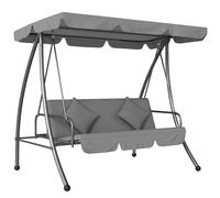 Outsunny Columpio de jardín convertible 3 plazas inclinación techo regulable colchón 2 x 1,25 x 1,7 m metal poliéster gris claro
