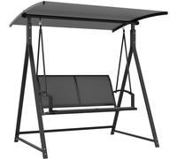Outsunny Columpio de Jardín de 2 Plazas con Toldo Ajustable y Estructura Triangular de Metal Carga 220 kg 160x112x162 cm Gris