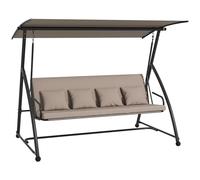 Outsunny Columpio de jardín de 3 plazas, Columpio de jardín Convertible para Exteriores, Techo abatible Ajustable, cojín de Asiento y Respaldo, 4 Almohadas, Gran Confort, 218 x 120 x 168 cm, marrón