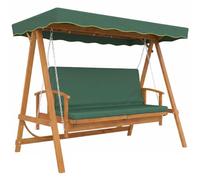 Outsunny Columpio de jardín de Madera para 3 plazas 2-en-1, Verde Oscuro | Hamaca convertible para exteriores, banco hamaca con cojín, cama lounge