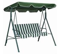 Outsunny Columpio de Jardín Exterior 3 Plazas 172x110x153 cm Raya Verde | Balancín de Jardín Exterior, Techo Ajustable, Marco de Acero, para Balcón Terraza Patio, Carga 240 kg
