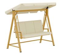 Outsunny Balancín de Jardín Exterior con Toldo Ajustable de 3 Plazas Columpio de Jardín Exterior con Cojines y Estructura con Veta de Madera Carga 330 kg 195x120x170 cm Beige