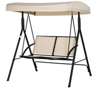 Outsunny Columpio de Jardín Exterior de 2 Plazas 140x118x162 cm Beige | Balancín de Jardín Exterior con Techo Ajustable, Marco de Acero, Asientos de Textilene, para Balcón Terraza, Carga 220 kg