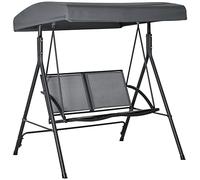Outsunny Columpio de Jardín Exterior de 2 Plazas, Balancín de Jardín Exterior con Techo Ajustable, Marco de Acero, Asientos de Textilene, para Balcón Terraza, Carga 220 kg, 140x118x162 cm, Gris Oscuro