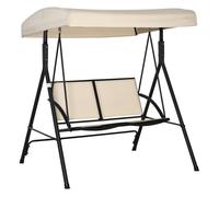 Outsunny columpio de jardín exterior de 2 plazas, balancín de jardín exterior con techo ajustable y marco de acero, asientos de textilene, para balcón, terraza, carga 220 kg, 140x118x162 cm, beige