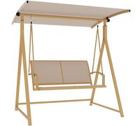 Outsunny Columpio de Jardín Exterior de 2 Plazas Balancín de Jardín Exterior con Toldo Ajustable 90° Protección UV 30+ y Estructura Triangular de Metal Carga 220 kg 160x112x162 cm Caqui