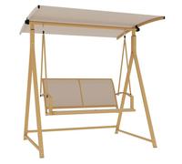 Outsunny columpio de jardín exterior de 2 plazas balancín de jardín exterior con toldo ajustable 90° protección uv 30+ y estructura triangular de metal carga 220 kg 160x112x162 cm caqui