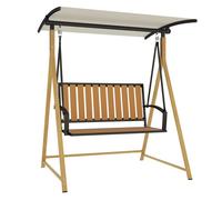 Outsunny Columpio de Jardín Exterior de 2 Plazas Grano de Madera Balancín de Jardín Exterior con Toldo Ajustable y Estructura de Metal Carga 240 kg 142x112x162 cm Natural y Beige