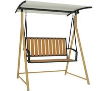 Outsunny Columpio de Jardín Exterior de 2 Plazas Grano de Madera Balancín de Jardín Exterior con Toldo Ajustable y Estructura de Metal Carga 240 kg 142x112x162 cm Natural y Beige