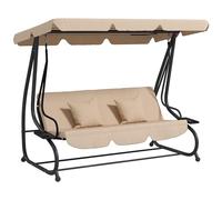 Outsunny Columpio de Jardín Exterior de 3 Plazas 2 en 1 Cama Balancín de Jardín Exterior con Toldo Ajustable Bandejas Laterales y Almohadas para Balcón Terraza Patio Carga 340 kg 200x120x164 cm Arena