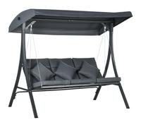 Outsunny Columpio de Jardín Exterior de 3 Plazas 202x115x168 cm Gris | Balancín de Jardín Exterior, Techo Ajustable, Cojines y Almohadas, Estructura de Acero, para Terraza y Patio, Carga 320 kg