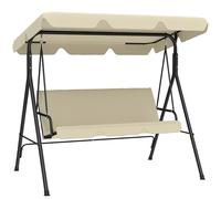 Outsunny Columpio de Jardín Exterior de 3 Plazas, Balancín de Jardín Exterior con Techo Ajustable, Cojín y Marco de Acero, para Balcón, Terraza, Patio, Carga 240 kg, 172x118x153 cm, Beige