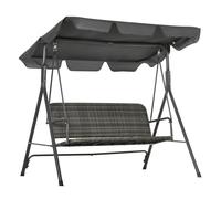 Outsunny columpio de jardín exterior de 3 plazas balancín de jardín exterior con toldo ajustable asiento de ratán pe y reposabrazos para balcón terraza patio carga 240 kg 167x112x153 cm gris