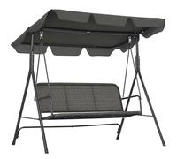 Outsunny Columpio de Jardín Exterior de 3 Plazas Balancín de Jardín Exterior con Toldo Ajustable Asiento de Ratán PE y Reposabrazos para Balcón Terraza Patio Carga 240 kg 167x112x153 cm Gris