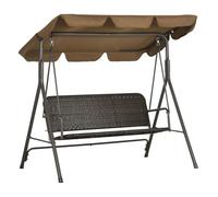 Outsunny Columpio de Jardín Exterior de 3 Plazas Balancín de Jardín Exterior con Toldo Ajustable Asiento de Ratán PE y Reposabrazos para Balcón Terraza Patio Carga 240 kg 167x112x153 cm Marrón
