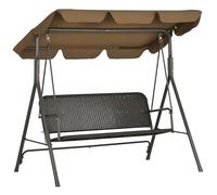 Outsunny Columpio de Jardín Exterior de 3 Plazas Balancín de Jardín Exterior con Toldo Ajustable Asiento de Ratán PE y Reposabrazos para Balcón Terraza Patio Carga 240 kg 167x112x153 cm Marrón
