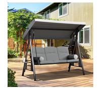 Outsunny Columpio Balancín Jardín 3 Plazas con Techo Parasol Cojines Bandeja Bebidas y Marco de Metal Max.360 kg 116x206x183cm Gris Aosom España