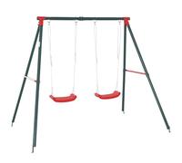Outsunny Columpio Doble +3 Años Soporte Metal 239x156x180 cm Verde Rojo | para Niños, Juego de Columpio Infantil, Cuerda Ajustable, Exteriores, Carga Máx. 40kg