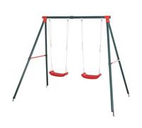 Outsunny Columpio Doble para Niños +3 Años con Soporte de Metal Juego de Columpio Infantil Cuerda Ajustable Exteriores Carga Máx. 40kg 239x156x180 cm Verde Rojo