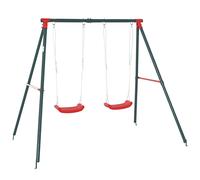 Outsunny Columpio Doble para Niños +3 Años de Metal Juego de Columpio Infantil Cuerda Ajustable Exteriores 220x160x180cm Verde Rojo Aosom España