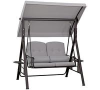 Outsunny Columpio Hollywood 2 plazas Columpio de jardín con toldo Cojín Bandeja Metal Poliéster Gris 162 x 118 x 173 cm