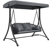 Outsunny Columpio Hollywood de ratán 2 plazas con toldo ajustable, cojín suave, armazón en A Gris oscuro