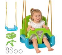 Outsunny Columpio Infantil 3 en 1 Cuerda Ajustable para Bebés Verde Oscuro | Respaldo Desmontable, Barra en T, Cinturón de Seguridad, Interior Exterior, Solo Asiento