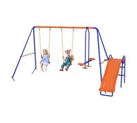 Outsunny Columpio Infantil 4 en 1 para Niños con 2 Columpios Individuales, 1 del Planeador, 1 Tobogán, Cuerda Ajustable y Anti-UV para Exterior Multicolor