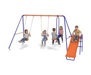 Outsunny Columpio Infantil 4 en 1 Columpio para Niños con 2 Columpios Individuales 1 Columpio del Planeador 1 Tobogán Cuerda Ajustable y Anti-UV para Exterior Carga 225 kg Multicolor