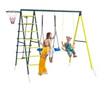 Outsunny Columpio Infantil 4 en 1 con Columpio Nido e Individual Red para Escalar Canasta de Baloncesto Escalera Amarillo Amarillo
