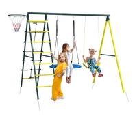 Outsunny Columpio Infantil 4 en 1 con Columpio Nido e Individual Red para Escalar Canasta de Baloncesto Escalera Amarillo Amarillo