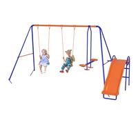 Outsunny Columpio Infantil 4 en 1 para Niños con 2 Columpios Individuales, 1 del Planeador, 1 Tobogán, Cuerda Ajustable y Anti-UV para Exterior Multicolor